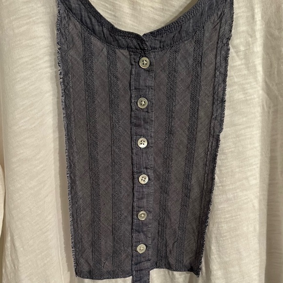 J.Crew Cream white long sleeve henley tee with chambray details. L - Picture 4 of 6